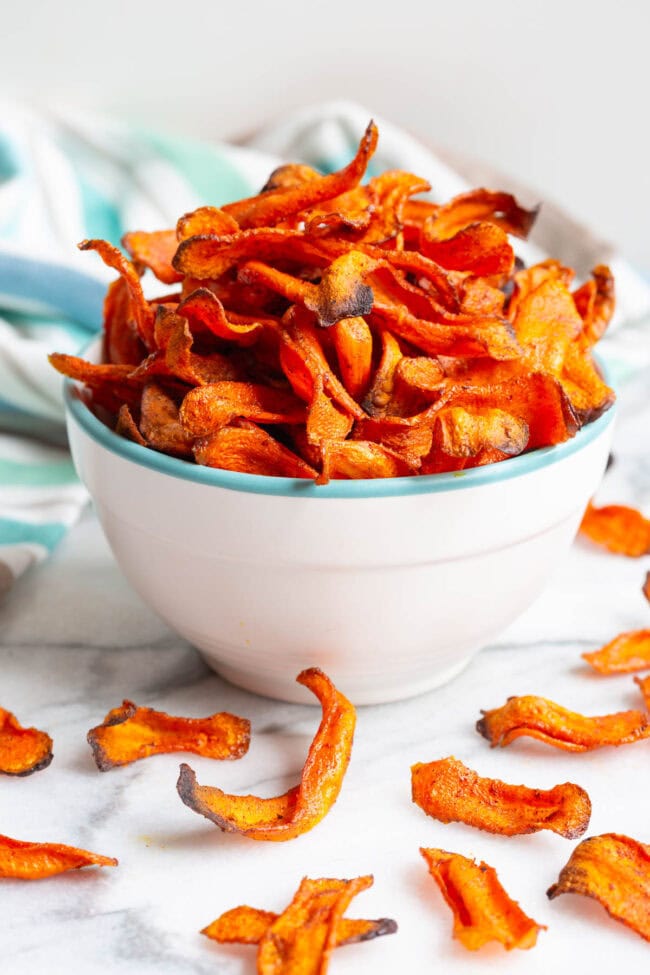 carrot chips Carrot Chips in bowl for a healthy snack.