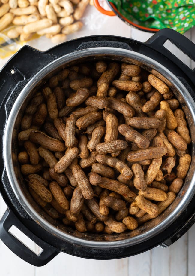 Boiled peanuts in an instant pot after being cooked.