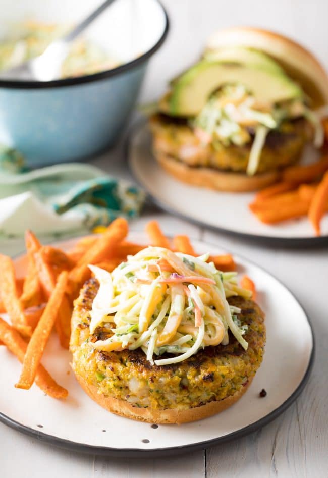 Island Shrimp Burger Recipe with mango slaw