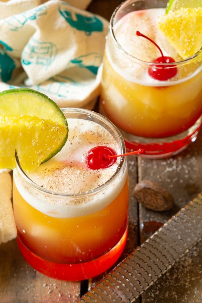 Finished Caribbean tiki rum cocktail known as the drunken monkey cocktail