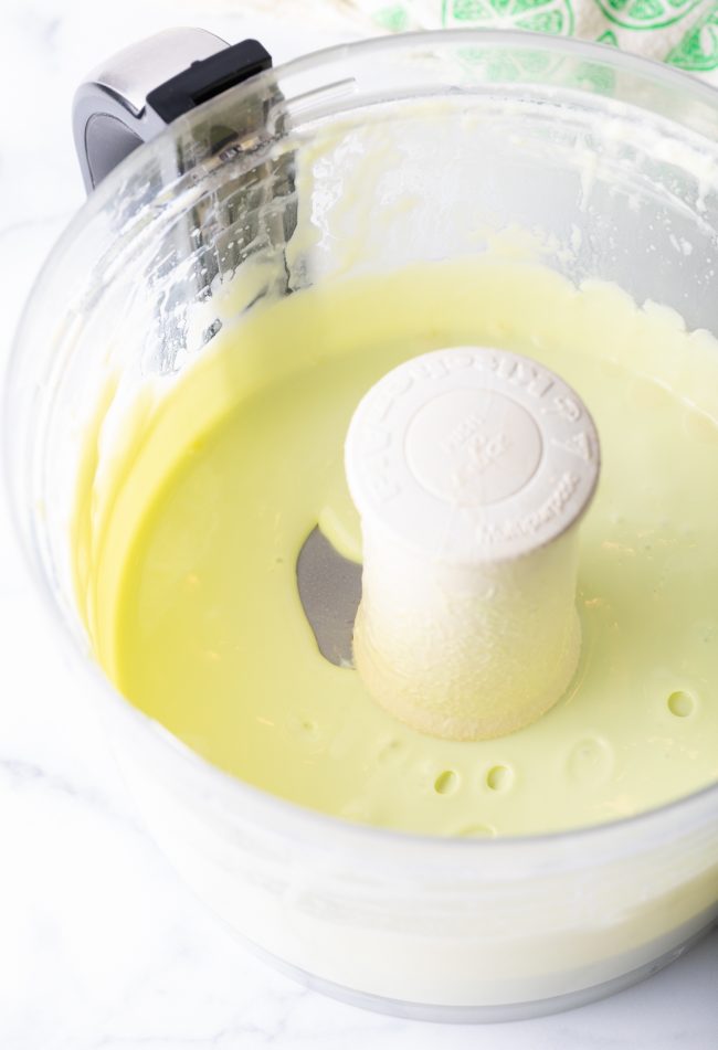 Key lime pie filling in a food processor.