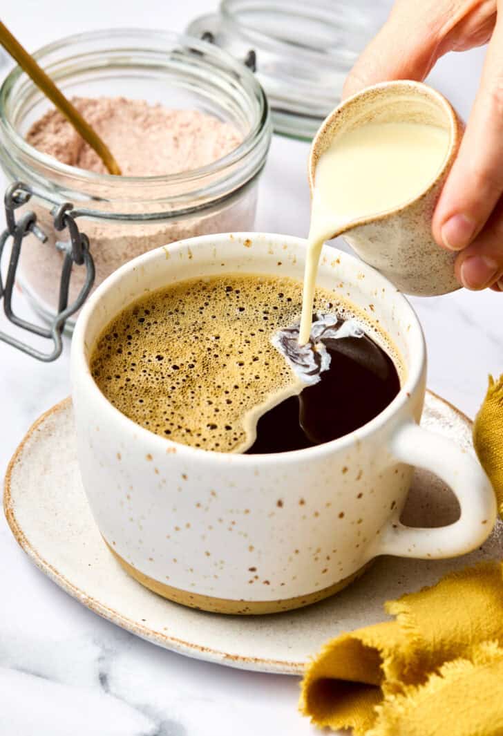 #richchocolateymocha Adding cream to Mexican Mocha Recipe