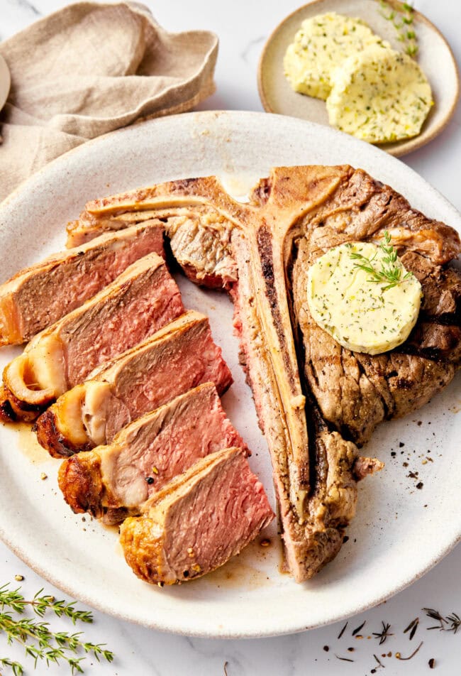 Lemon Herb Compound Butter | ASpicyPerspective.com how to cook T-bone steak
