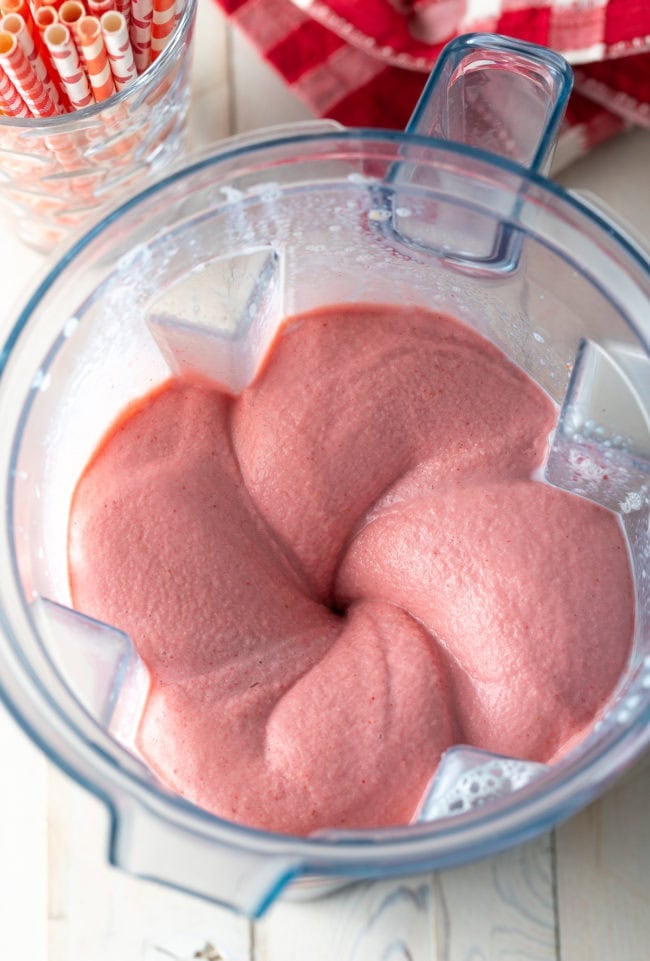 How To Make A Strawberry Smoothie - blended in a blender.